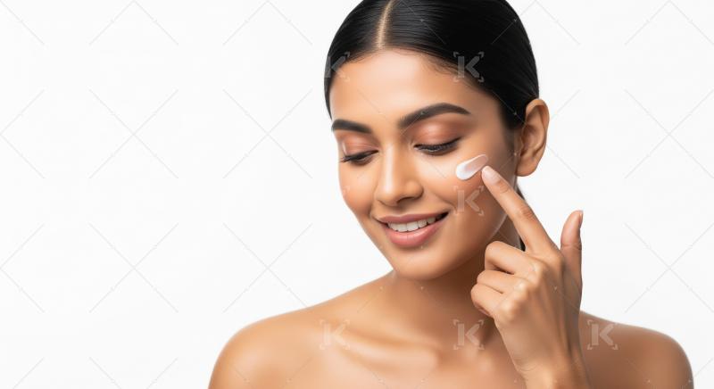 Indian Woman Applying Face Cream for Healthy Skin