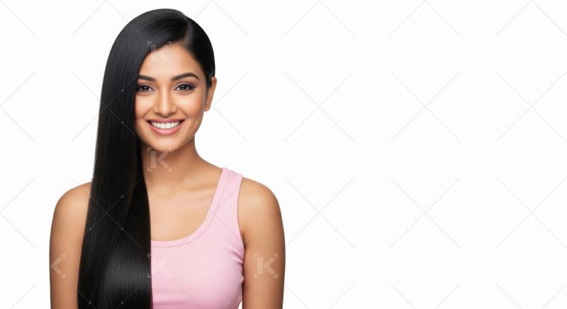 Beautiful Indian Woman with Long Healthy Straight Hair Smiling