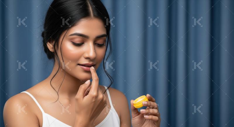 Young Indian Woman Applying Lip Balm for Hydration