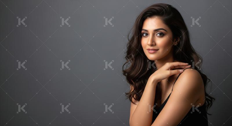 Beautiful Indian woman portrait with elegant dark hair smiling c