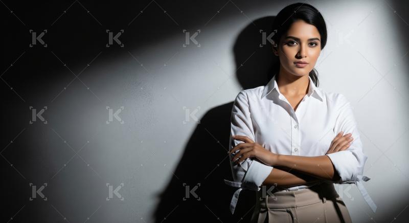 Confident Professional Woman Standing with Arms Crossed in Drama