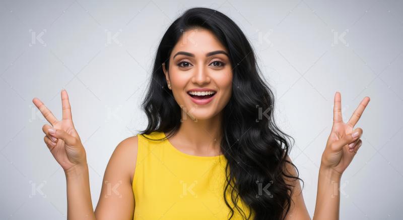 Happy Indian Woman Showing Peace Sign Gesture