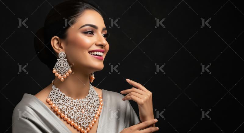 Elegant Indian Woman Showcasing Exquisite Diamond and Pearl Jewe