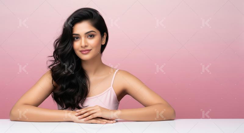Beautiful Indian Woman with Radiant Skin and Wavy Hair