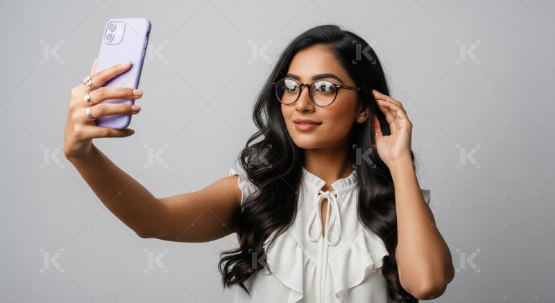 Beautiful Indian woman taking selfie with smartphone