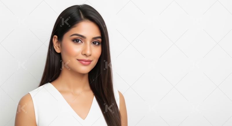 Elegant Indian Woman with Long Dark Hair Smiling