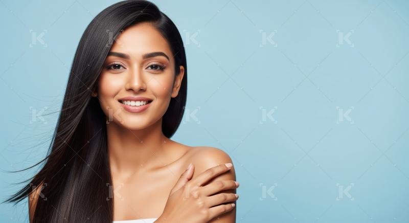 Beautiful Young Indian Woman with Long Healthy Hair Smiling