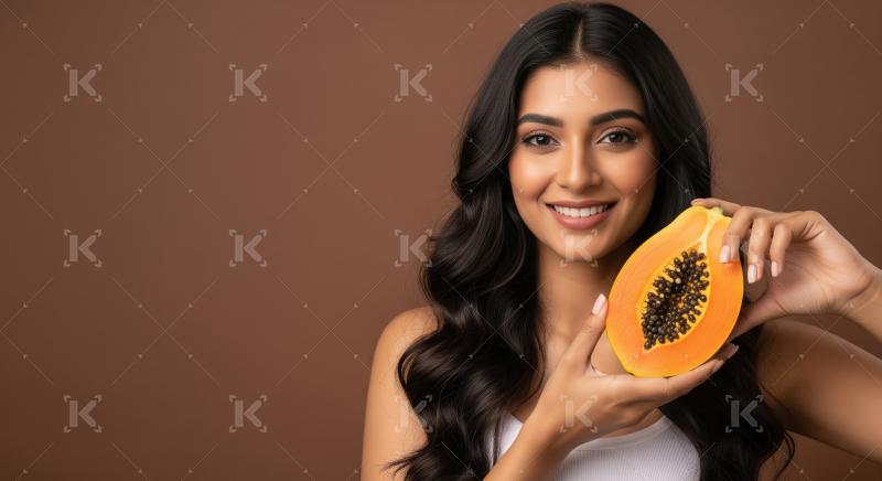 Smiling Young Woman Holds Papaya for Health and Beauty
