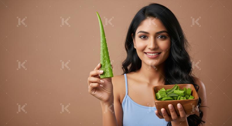 Smiling Woman with Fresh Aloe Vera for Natural Skincare