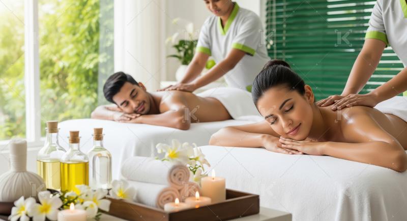 Couple enjoying relaxing back massage at a luxurious spa.
