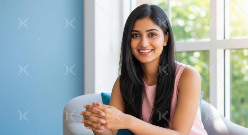 Smiling Young Indian Woman Posing Confidently Indoors