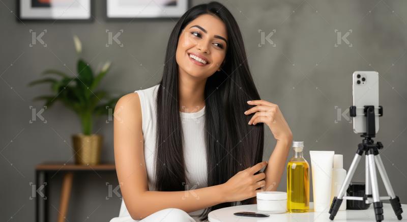 Smiling Indian Woman Blogger Shares Hair Care Routine