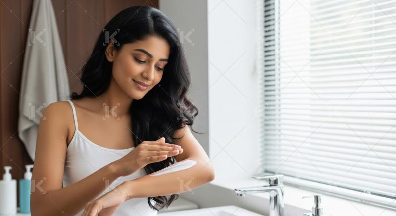 Young Indian Woman Applying Body Lotion for Smooth Skin