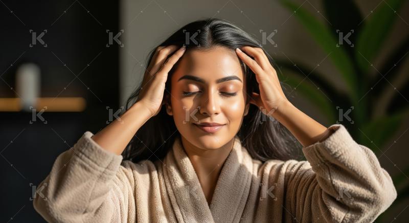 Serene Young Woman Enjoys Relaxing Self-Care Scalp Massage