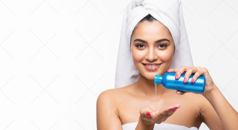 Smiling Woman Applying Skincare Product After Shower for Beauty