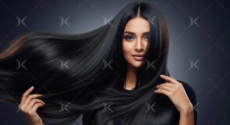 Beautiful Woman with Long, Flowing, Shiny Black Hair