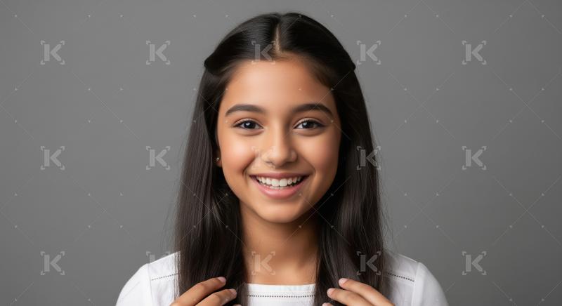 Young Girl Smiling with Dark Hair Studio Shot