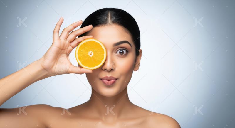 Young Woman's Vibrant Beauty with Orange Slice