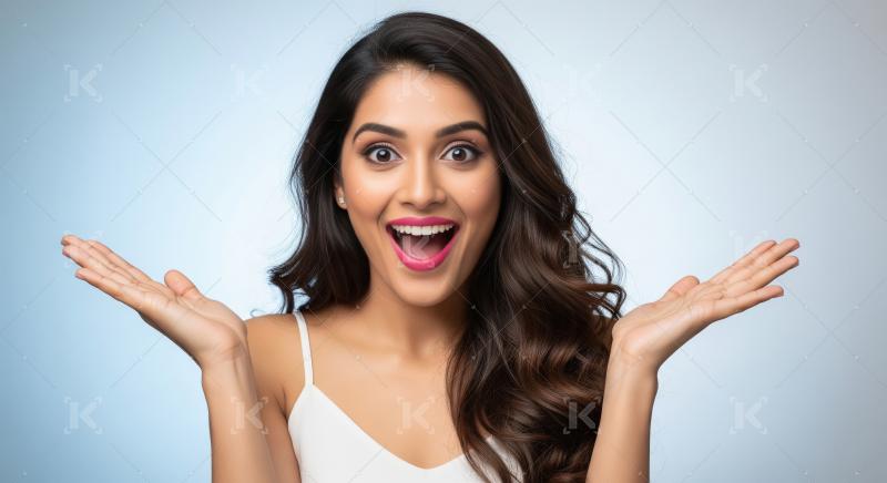 Beautiful Indian Woman Expressing Surprise with Wide Smile