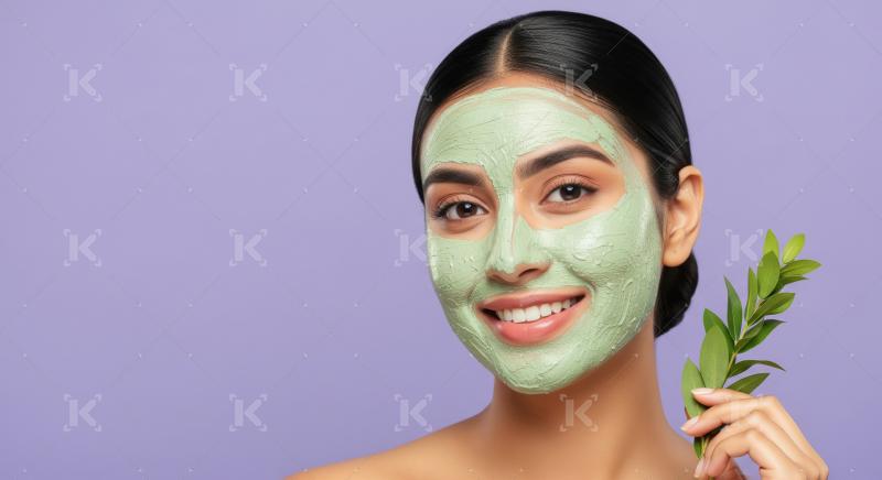 Young Woman with Green Face Mask and Natural Leaf Smile