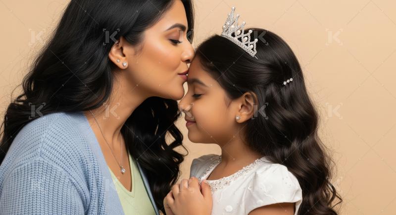 Loving Mother Kisses Daughter's Forehead in Tender Moment