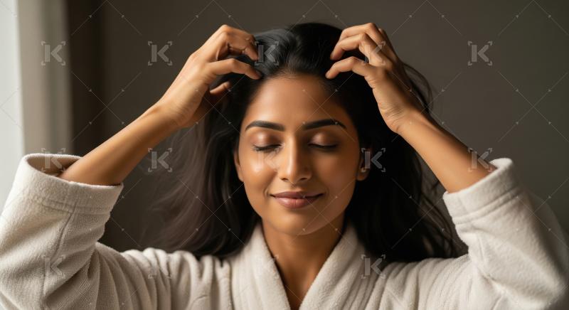 Serene Woman Enjoying Scalp Massage for Hair Wellness