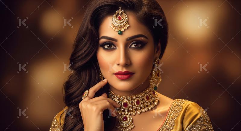 Elegant Indian Bride Adorned with Exquisite Traditional Gold Jew
