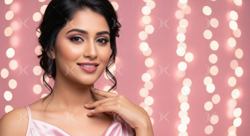 Beautiful Indian Woman Smiling Amidst Festive Bokeh Lights