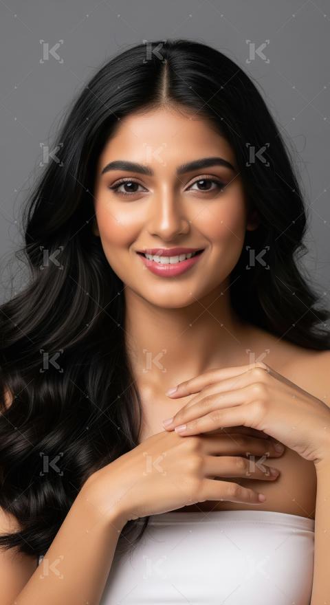 Beautiful Indian Woman Smiling with Elegant Long Hair