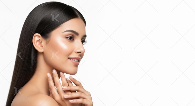 Beautiful Woman with Radiant Skin and Smooth Dark Hair