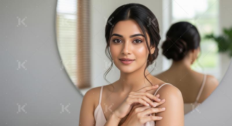 Beautiful Young Indian Woman with Radiant Skin and Elegant Hairs