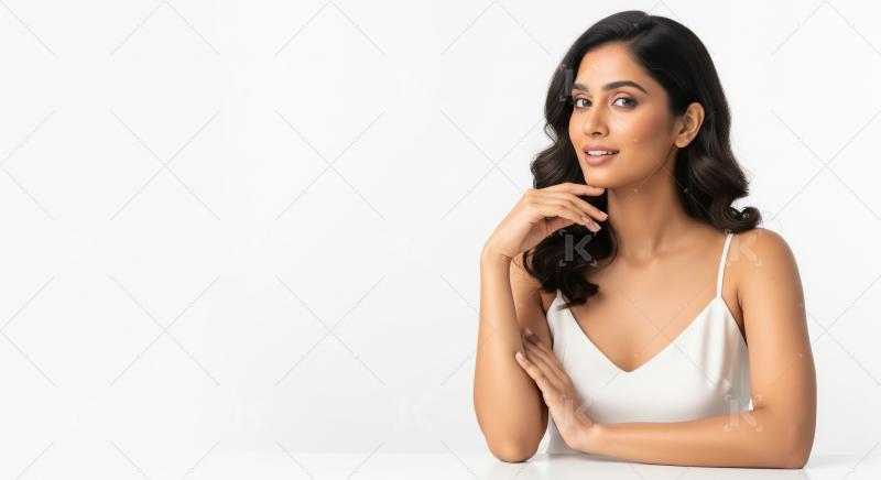 Beautiful Indian Woman Posing Gracefully for Beauty Skincare Cam