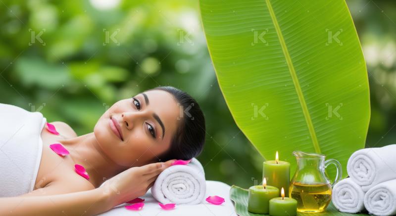 Woman Enjoying Luxurious Spa Treatment with Essential Oils and P
