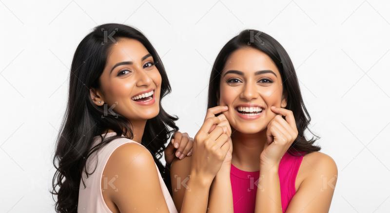 Two Radiant Indian Women Laughing Cheerfully, Expressing Joy and
