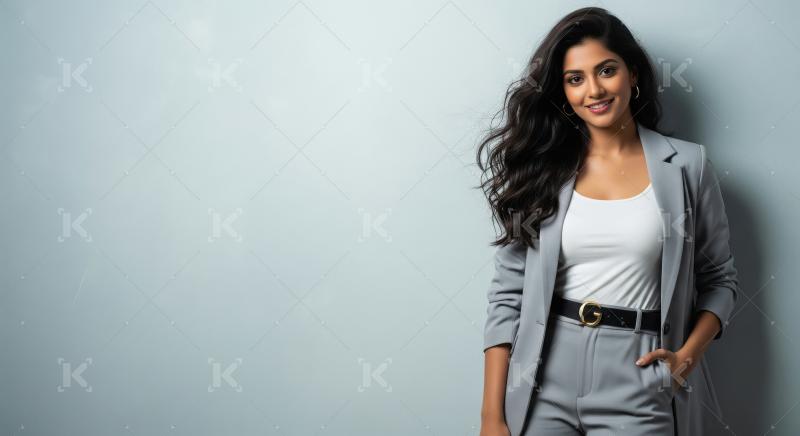 Confident Indian Businesswoman in Grey Suit Smiling