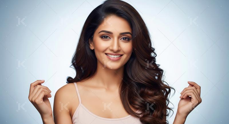 Beautiful Young Woman with Long Wavy Hair and Radiant Smile