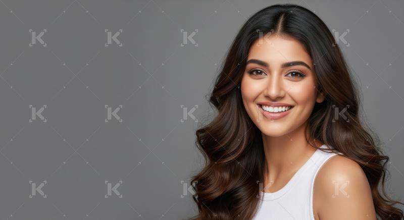 Beautiful Young Woman Smiling with Healthy Wavy Hair