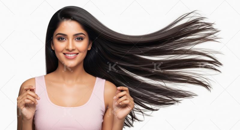 Beautiful Indian Woman with Long, Flowing Dark Hair Smiles