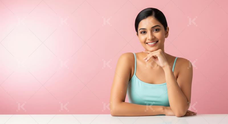 Beautiful Indian Woman Smiling Against Pink Background