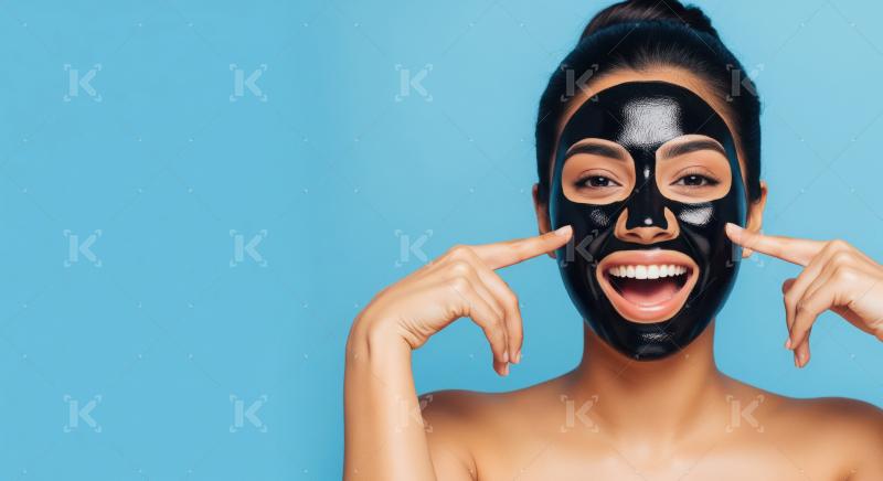 Young Woman Happily Enjoying Her Black Peel-Off Facial Mask
