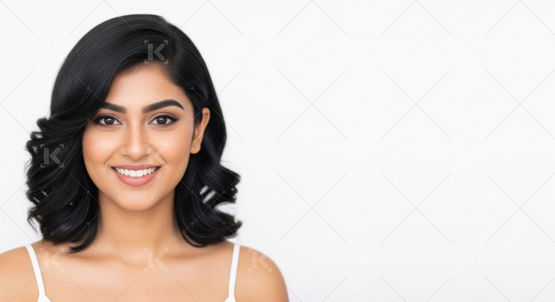 Beautiful Indian Woman Smiling Confidently on White Background