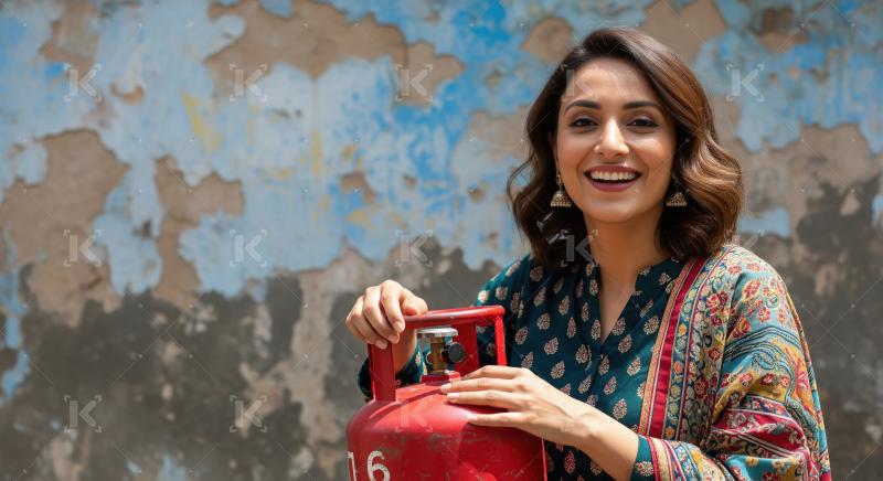 A cheerful and confident Indian woman stands outdoors in colorfu