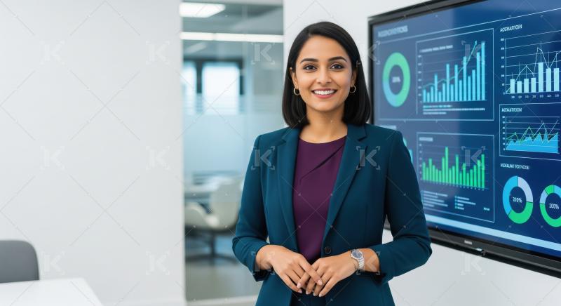 Young indian businesswoman standing confidently at office