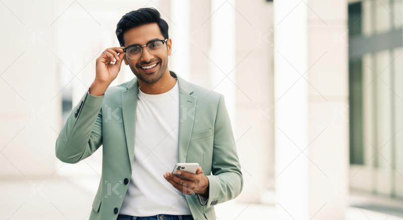 A stylish young Indian man in glasses and a green blazer smiles