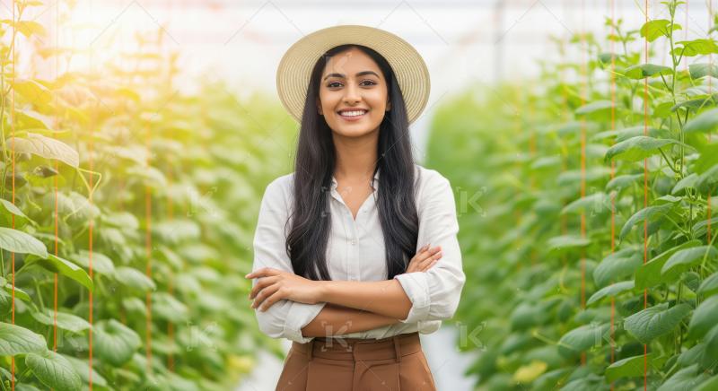 Young indian woman standing confidently at agriculture field