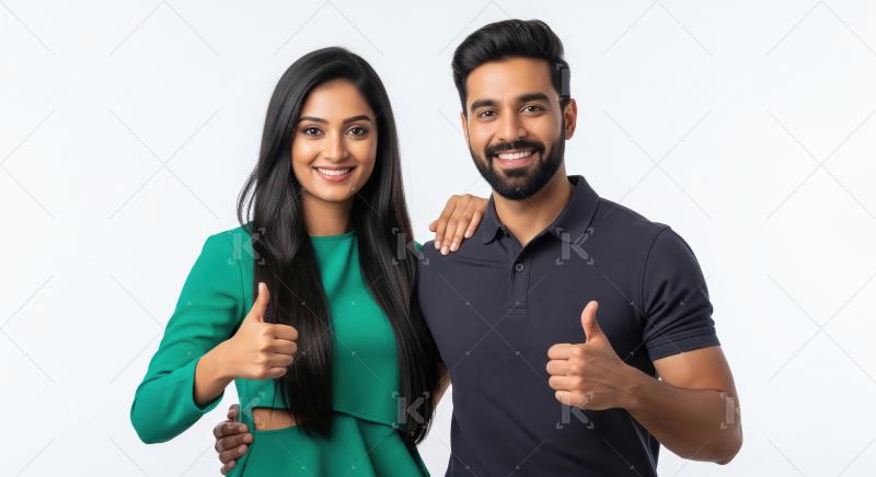 Happy Indian Couple Giving Thumbs Up, Smiling Brightly