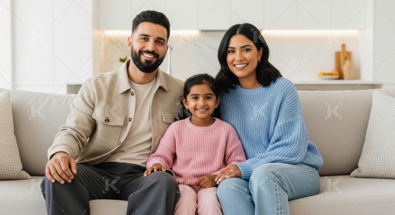 Happy Indian Family Smiling Together on Sofa at Home
