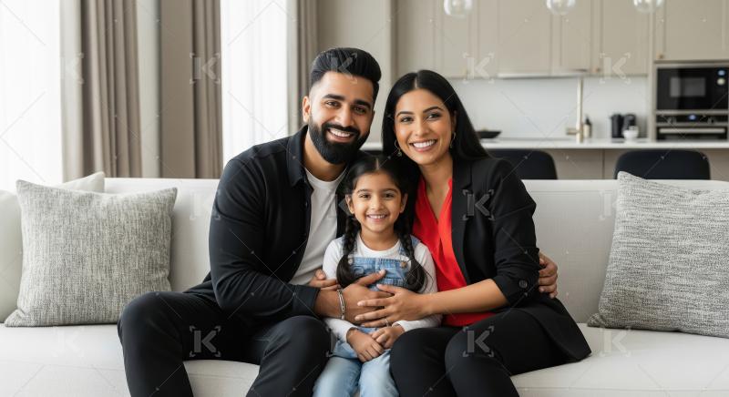 Happy Indian Family Smiling Together on Sofa