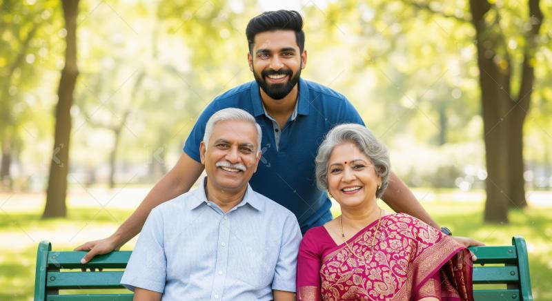 Happy Indian Family Generations Smiling Together in Park