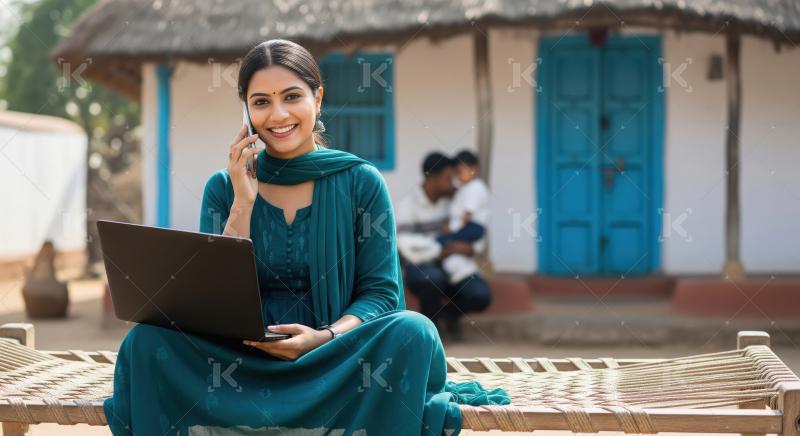 Rural Indian Woman Using Technology for Communication and Work
